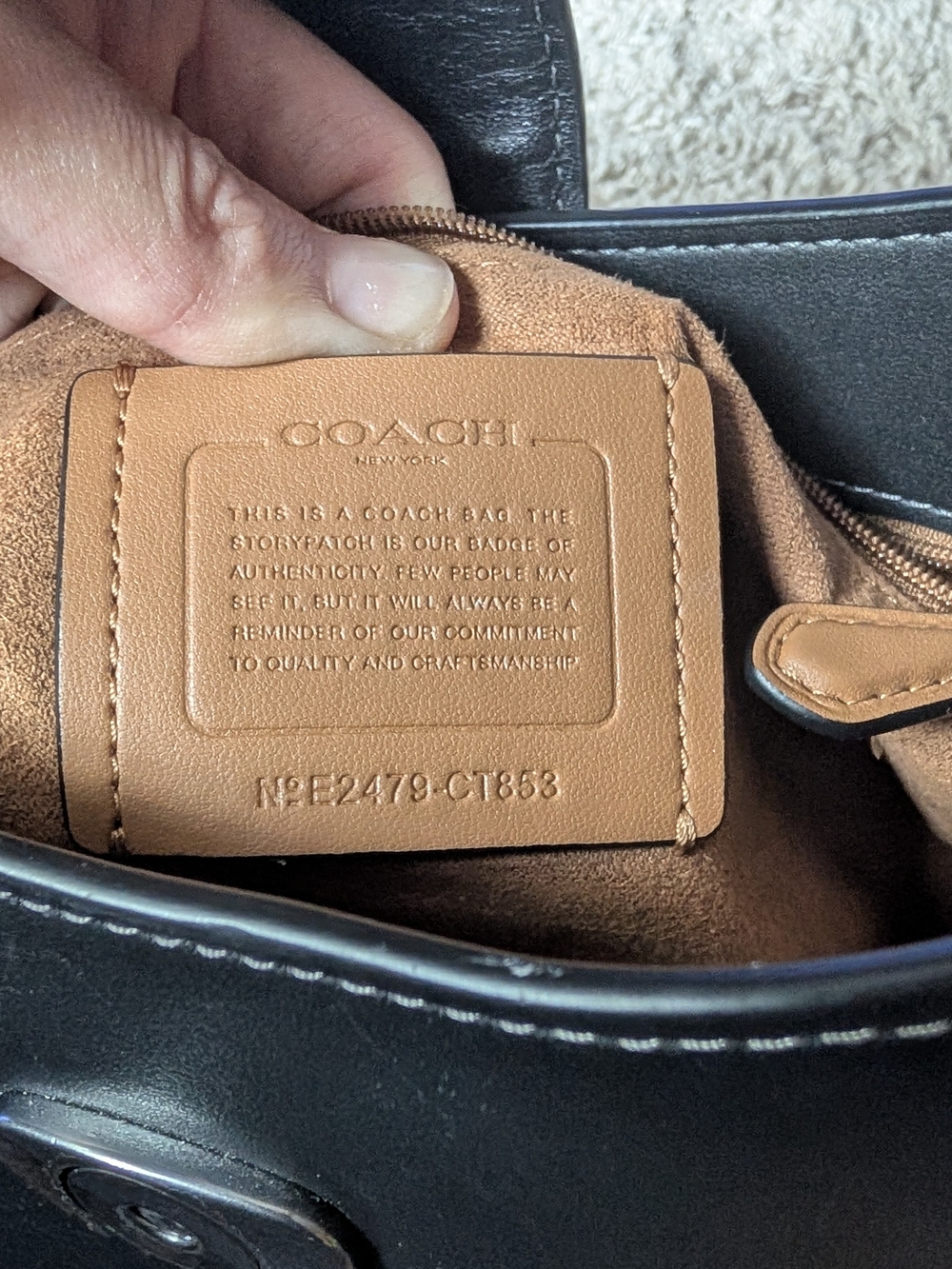 Coach Eliza Shoulder Bag Black Leather Bag with Tan Interior